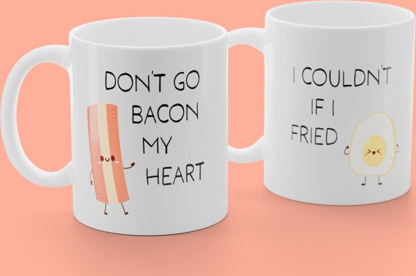 2-pakning Krus med trykk - Don't Go Bacon My Heart. I Couldn't If I Fried