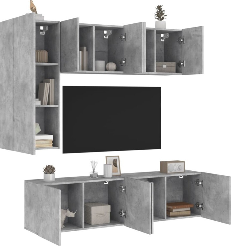 Vegghengte TV-enheter 5 deler betonggrå konstruert tre