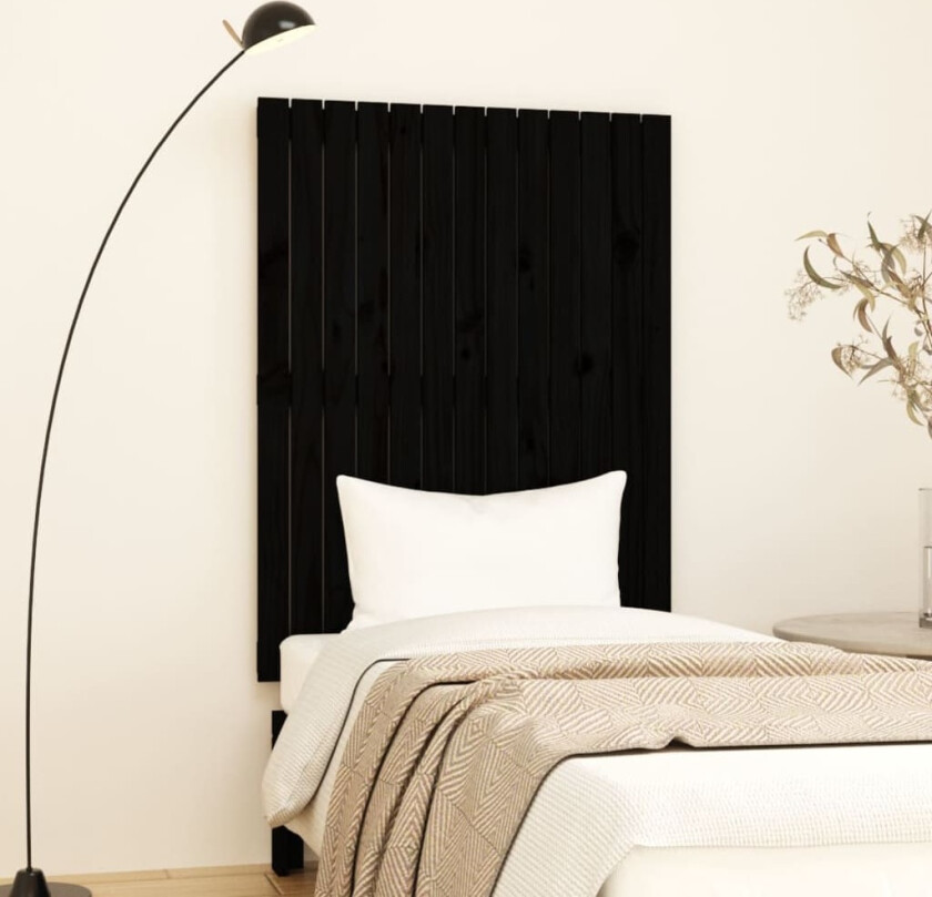 Veggmontert sengegavl svart 82,5x3x110 cm heltre furu