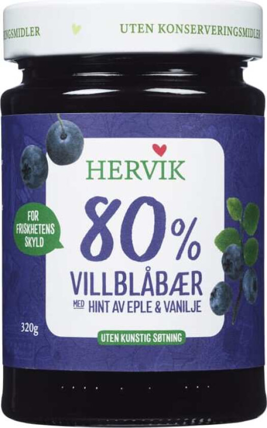 Hervik Naturlig Lett Blåbærsyltetøy 320g