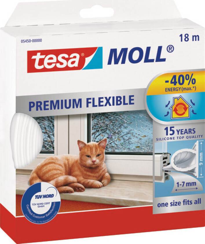 moll tetningsliste, O-profil, 18 m, hvit