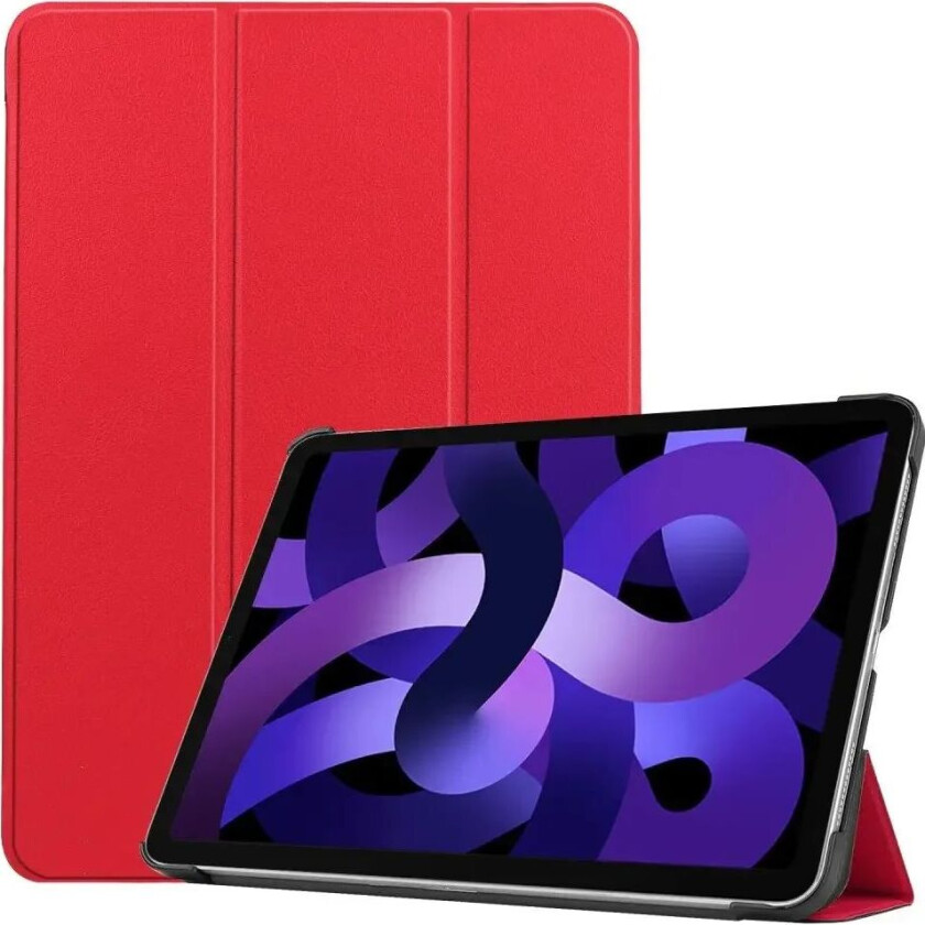 iPad Air 10.9" (2024) Litchi Tri-Fold Skinn Flip Deksel - Rød