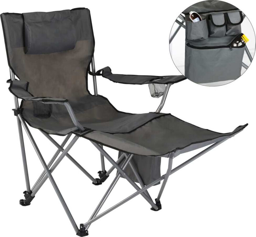 HI Luksuriøs campingstol med fotstøtte - antrasitt