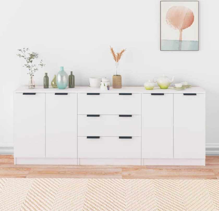 Skjenker 3 stk hvit konstruert tre