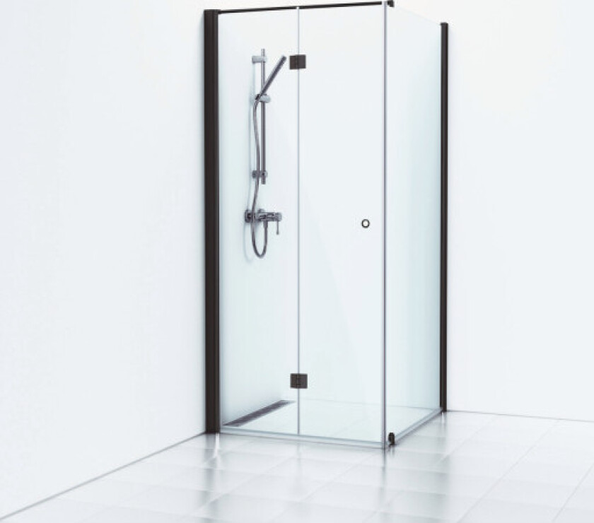 Bilde av Skoga dusjhjørne 80 x 103 cm, foldedør og fast vegg, klart glass/matt sort