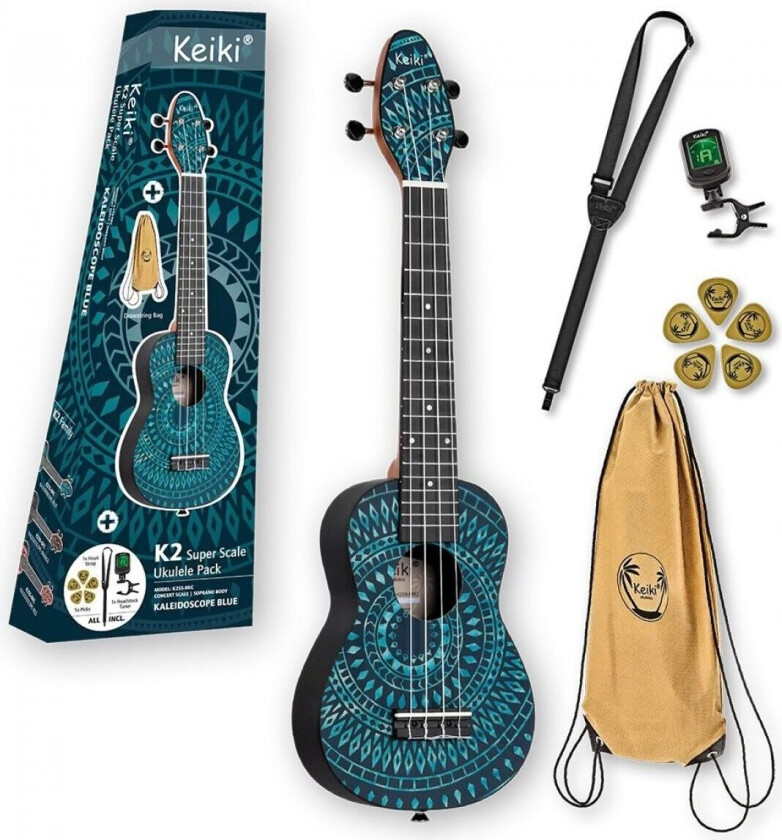Ortega K2ss-Bkc Keiki Soprano Ukulele Sett, Super Scale, Blue Kaleidoscope