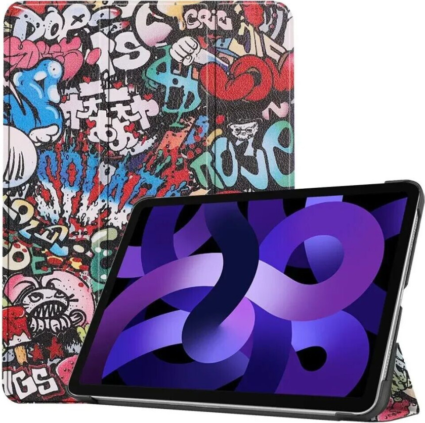 iPad Air 10.9" (2024) Tri-Fold Kunstskinn Flip Deksel m. Våkne / Sove Funksjon - Graffiti