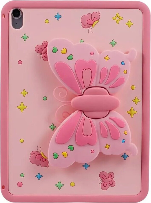 iPad 10.9" (2022) Barnedeksel - Sommerfugl Kickstand Silikon Deksel med Skulderstropp - Rosa