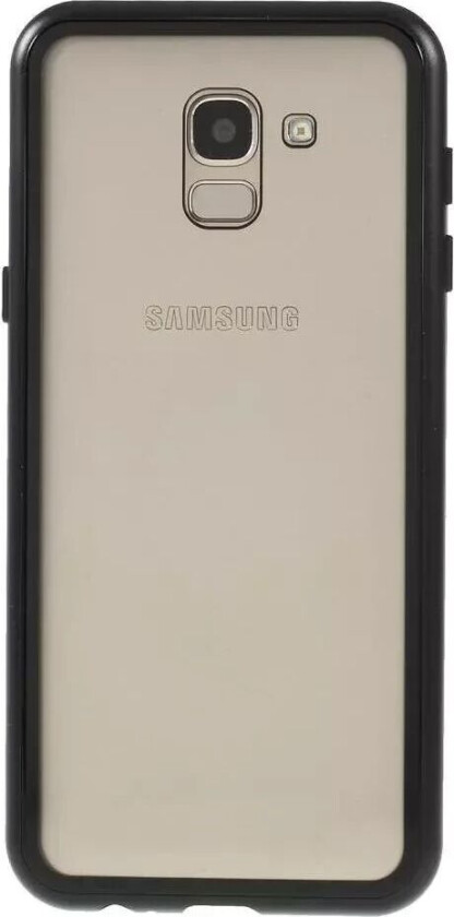 Samsung Galaxy J6 Magnetisk Deksel m. Glassbakside - Svart