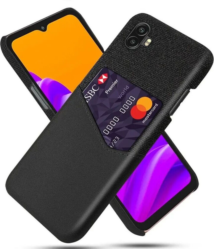 Samsung Galaxy Xcover 6 Pro Tekstil Deksel med Skinn Kortlomme - Svart