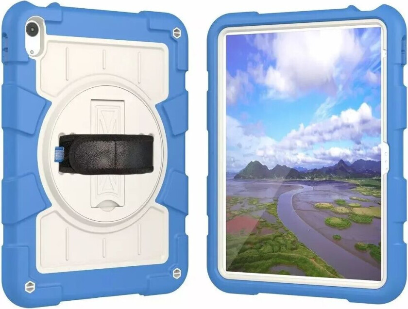 iPad 10.9" (2022) Håndverker Deksel m. Håndholder, Kickstand & Skulderrem - Blå / Hvit