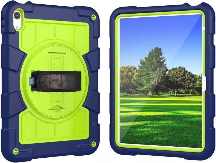 iPad 10.9" (2022) Håndverker Deksel m. Håndholder, Kickstand & Skulderrem - Blå / Grønn