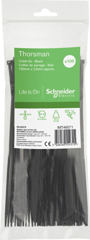 Buntebånd 3,6 x 150 mm sort - pakke á 100 stk.