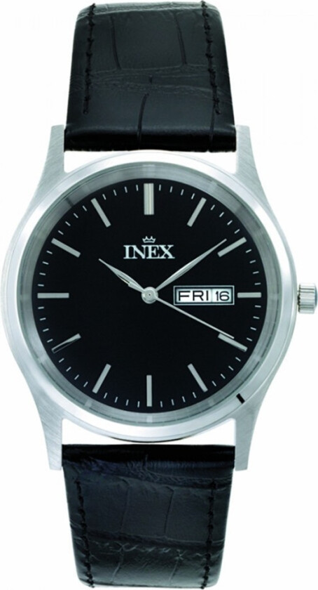 Inex Mens Silver/Black A12124-1S5I - Kvarts - Sølv - Herreklokker - Skinn - Mineral