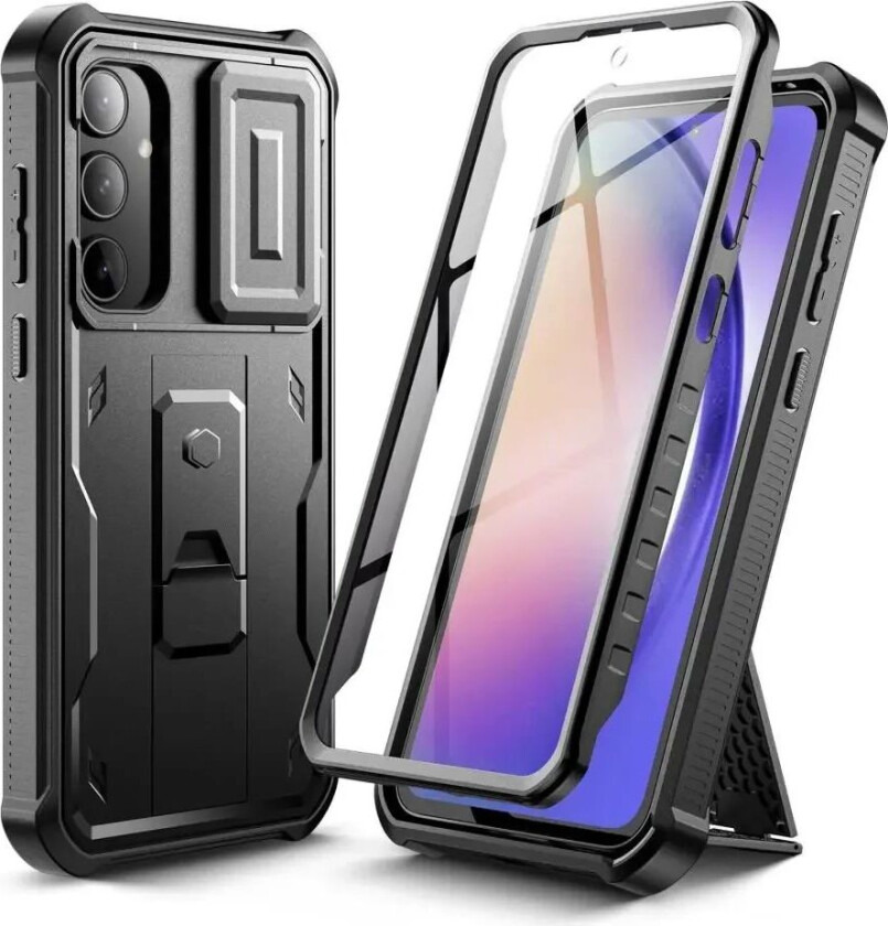 Samsung Galaxy A55 (5G) Tech-Protect Kevlar Pro Hardplast Deksel med Skjermbeskytter & Kickstand - Svart