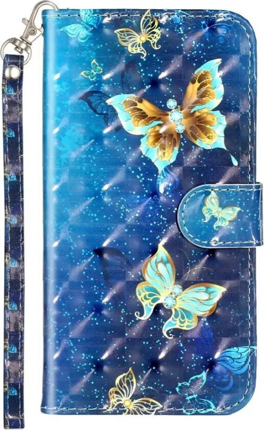 iPhone XR Kunstskinn Deksel med Lommebok & Stropp - Sommerfugler