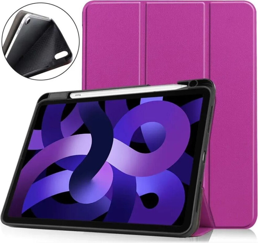 iPad Air 10.9" (2024) Litchi Tri-Fold Skinn Deksel med Apple Pencil Holder - Lilla