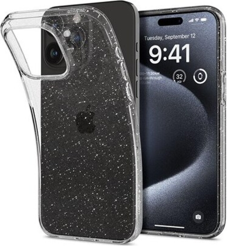 iPhone 15 Pro Liquid Crystal Glitter Deksel - Gjennomsiktig