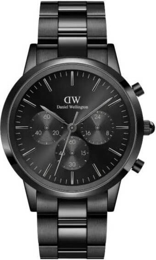 Iconic Chronograph 42mm Link DW00100642 - Kvarts - Sort - Herreklokker - Rustfritt stål - ledd m/pin - Mineral