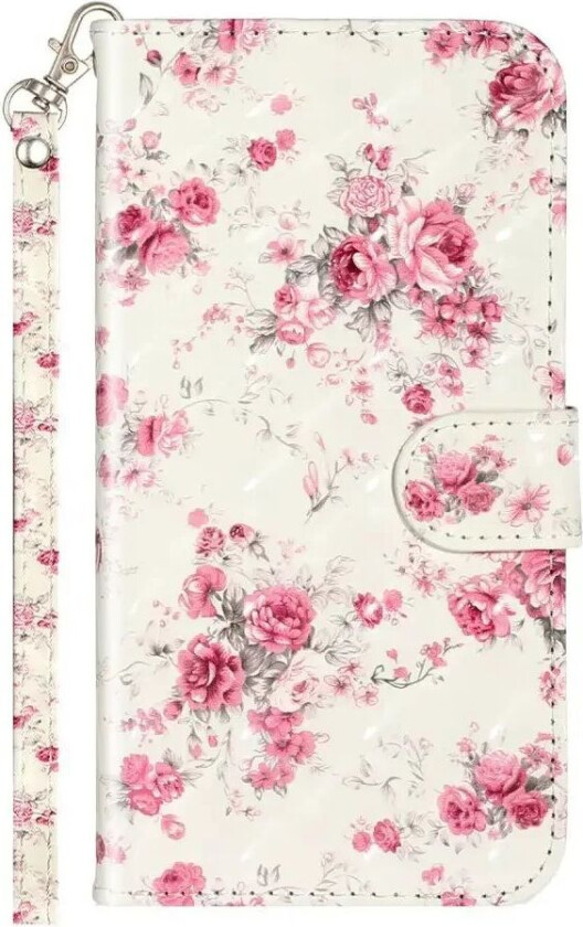 iPhone XR Kunstskinn Deksel med Lommebok & Stropp - Blomster