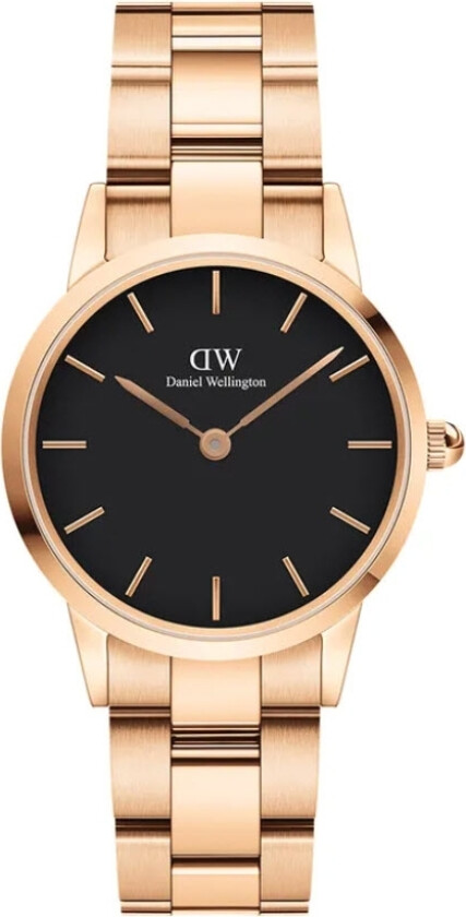 Iconic Link 28mm Rose Gold Black DW00100214 - Kvarts - Rosegull - Dameklokker - Rustfritt stål - ledd m/pin - Mineral