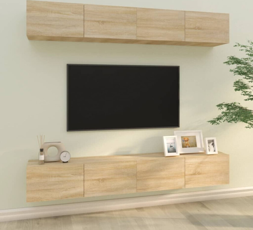 Bilde av Vegghengte TV-benker 4 stk sonoma eik 100x30x30 cm