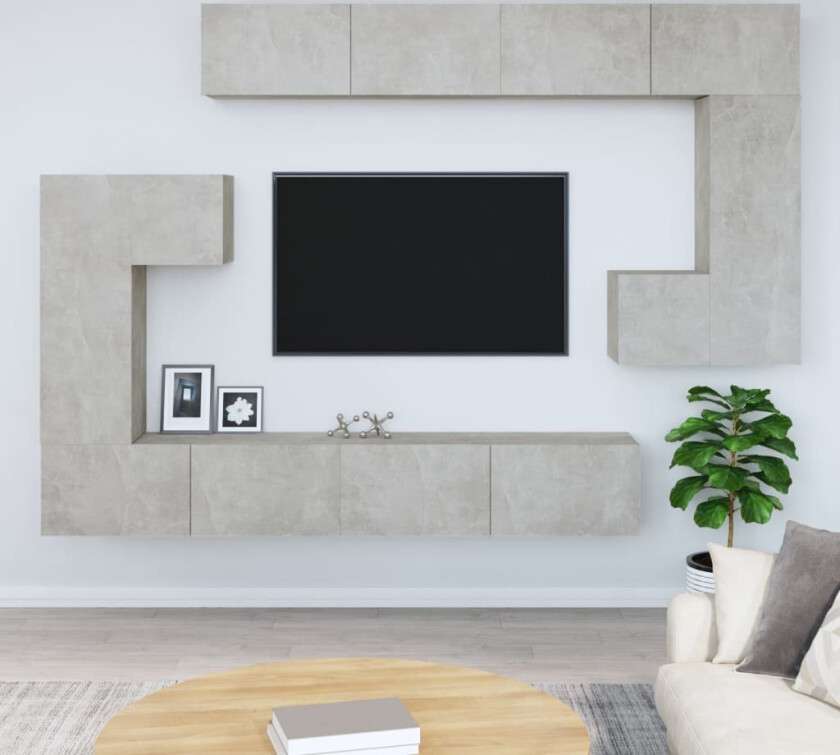 Veggmontert TV-benk betonggrå konstruert tre
