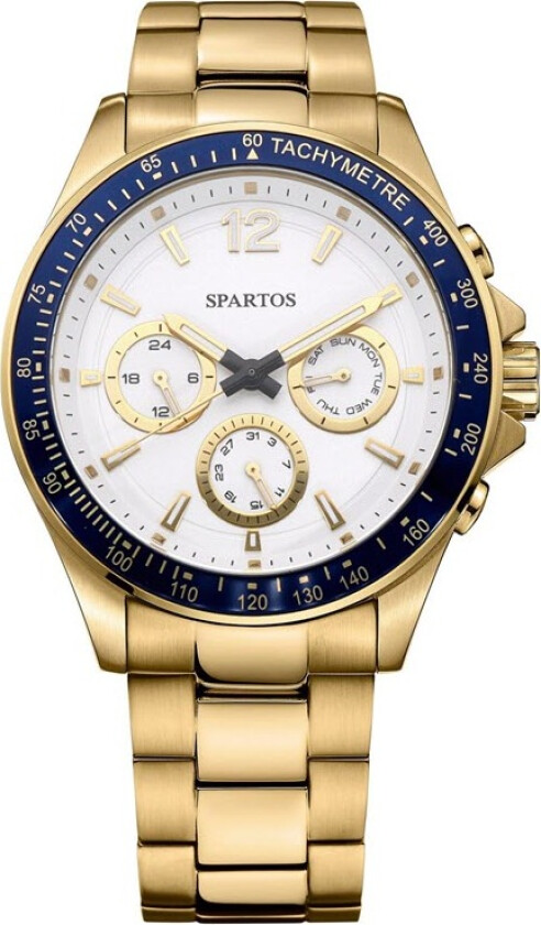 Ditt kongelige indre - Spartos Classic SPW007601 - Kvarts - Blå Gull - Herreklokker - Rustfritt stål - ledd m/pin - Mineral