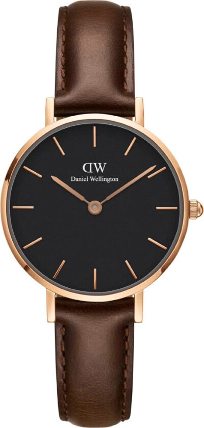 Classic Petite 28mm Bristol Black Rose Gold DW00100221 - Kvarts - Rosegull - Dameklokker - Skinn - Mineral