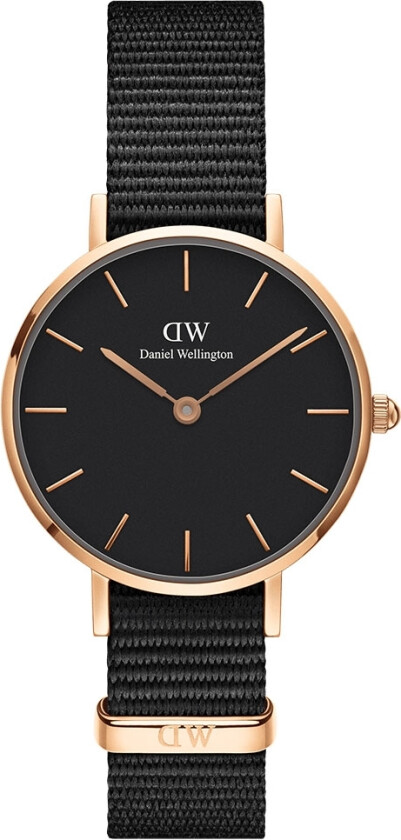 Petite 28mm Cornwall Black Rose Gold DW00100247 - Kvarts - Rosegull - Dameklokker - Stoff - Mineral