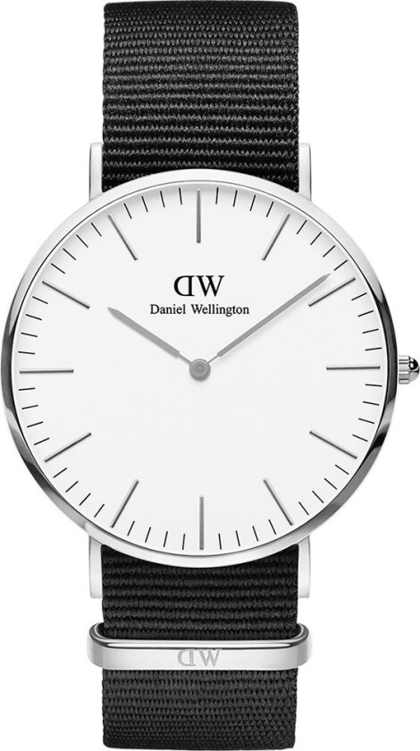 Classic Black Cornwall Silver 40mm DW00100258 - Kvarts - Sølv - Herreklokker - Stoff - Mineral