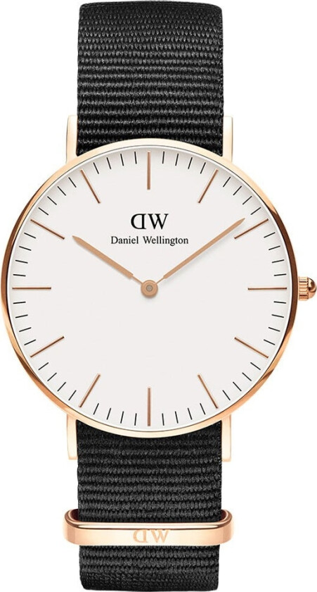 Classic Black Cornwall Rose Gold 36mm DW00100259 - Kvarts - Rosegull - Unisex - Stoff - Mineral