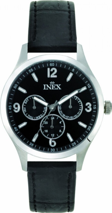 Inex Mens Silver/Black A12162S5I - Kvarts - Sølv - Herreklokker - Skinn - Mineral