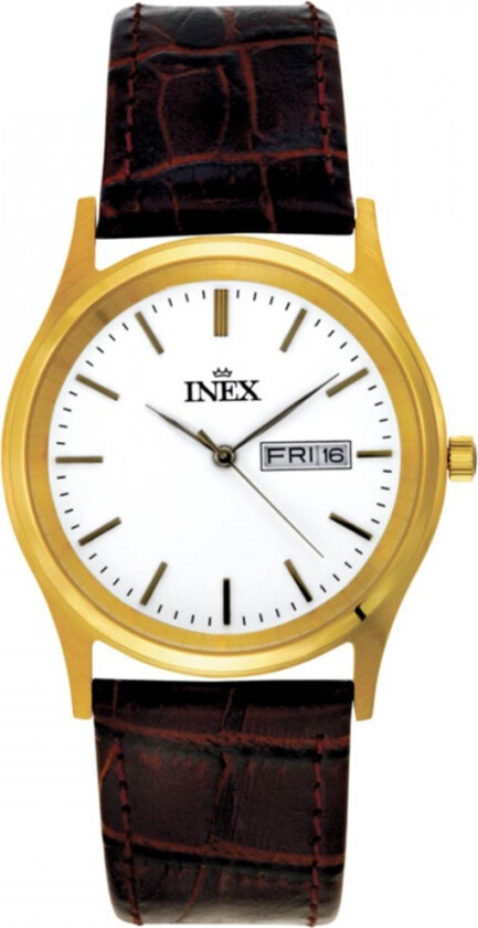 Inex Mens Gold/White A12124-1D0I - Kvarts - Gull - Herreklokker - Skinn - Mineral