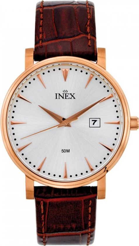 Inex Mens Rose Gold/Silver A12161-1D4I - Kvarts - Rosegull - Herreklokker - Skinn - Mineral