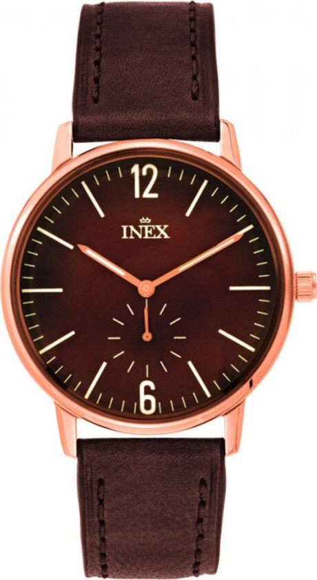 Inex Mens Rose Gold/Brown A69498D5I - Kvarts - Rosegull - Herreklokker - Skinn - Mineral