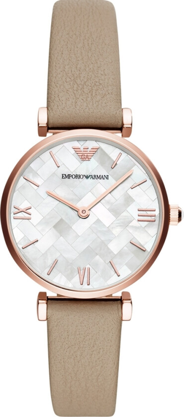 Emporio Armani Gianni T-Bar AR11111 - Kvarts - Rosegull - Dameklokker - Skinn - Mineral