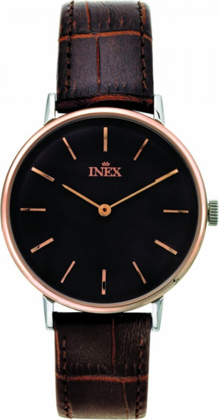 Inex Mens Rose Gold/Black A69502-1B5I - Kvarts - Rosegull - Herreklokker - Skinn - Mineral