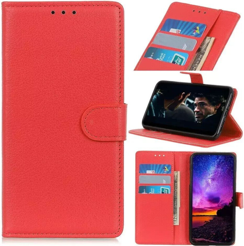 iPhone 12 / 12 Pro Skinn Flip Deksel med Lommebok - Rød