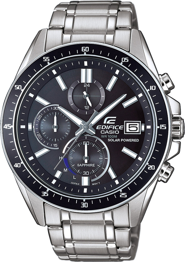 Edifice Solar EFS-S510D-1AVUEF - Kvarts - Sølv - Herreklokker - Rustfritt stål - ledd m/pin - Safir