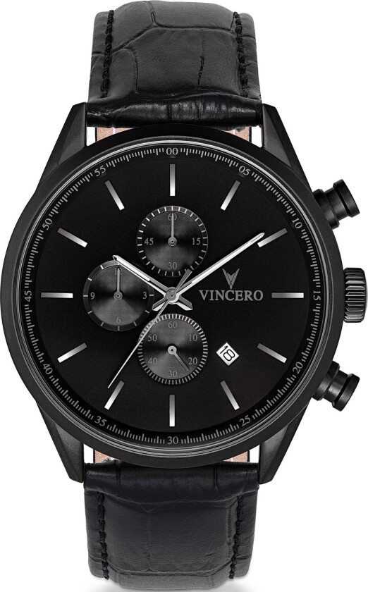 Bær dominansen - Vincero Chrono S Matte Black Bla-Bla-S11 - Kvarts - Sort - Herreklokker - Skinn - Safirbelagt mineralglas