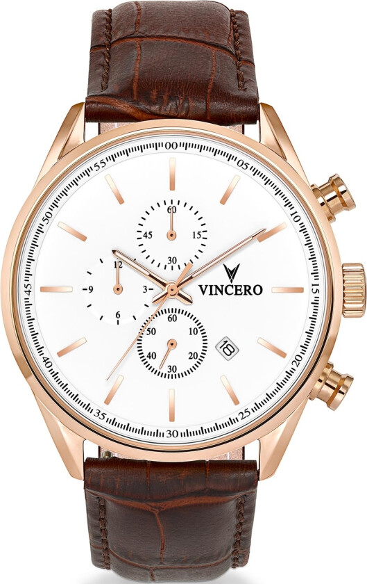 Chrono S Rose Gold/White Whi-Gol-S07 - Kvarts - Rosegull - Herreklokker - Skinn - Safirbelagt mineralglas