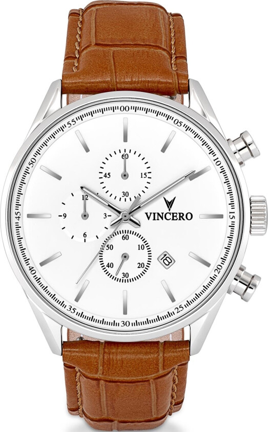 Chrono S Silver/Tan Whi-Tan-S09 - Kvarts - Sølv - Herreklokker - Skinn - Safirbelagt mineralglas