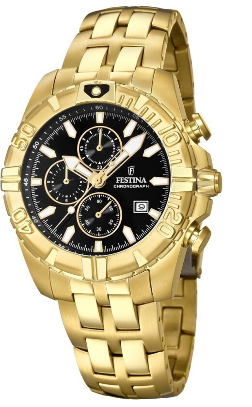 Chronograph F20356/4 - Kvarts - Gull - Herreklokker - Rustfritt stål - ledd m/pin - Mineral