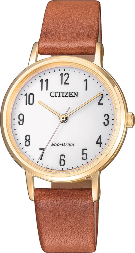 Eco-Drive EM0578-17A - Kvarts - Gull - Dameklokker - Skinn - Mineral
