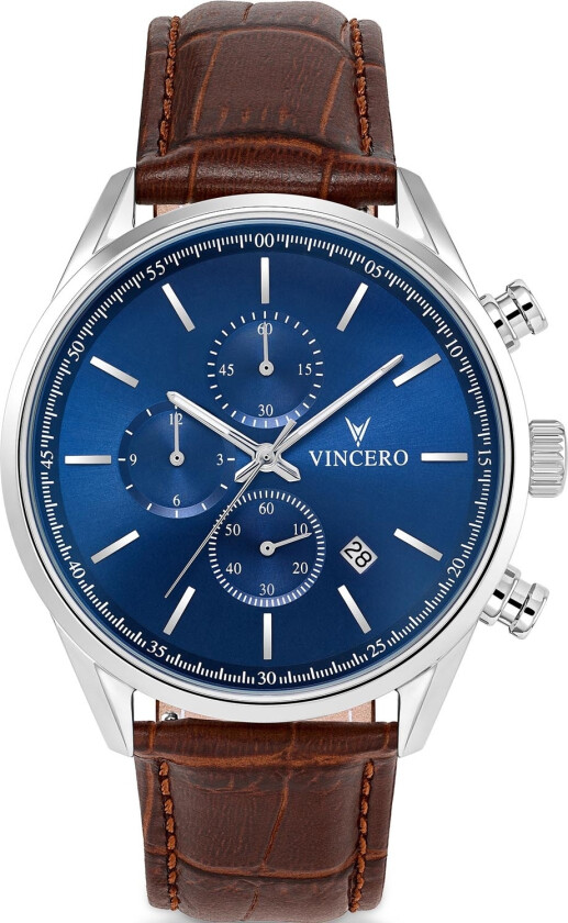 La elegansen skinne! - Vincero Chrono S Blue/Brown 40mm Blu-Bro-0S05 - Kvarts - Sølv - Herreklokker - Skinn - Safirbelagt mineralglas