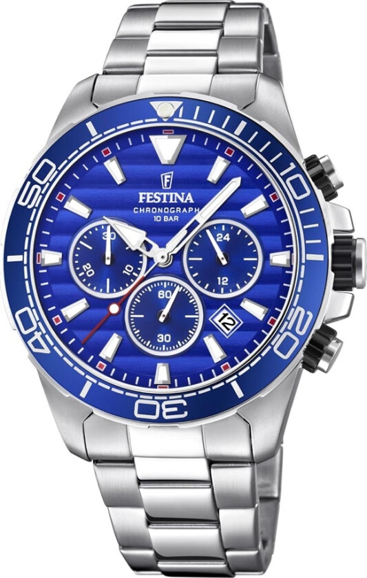 Chronograph F20361/2 - Kvarts - Sølv - Herreklokker - Rustfritt stål - ledd m/pin - Mineral
