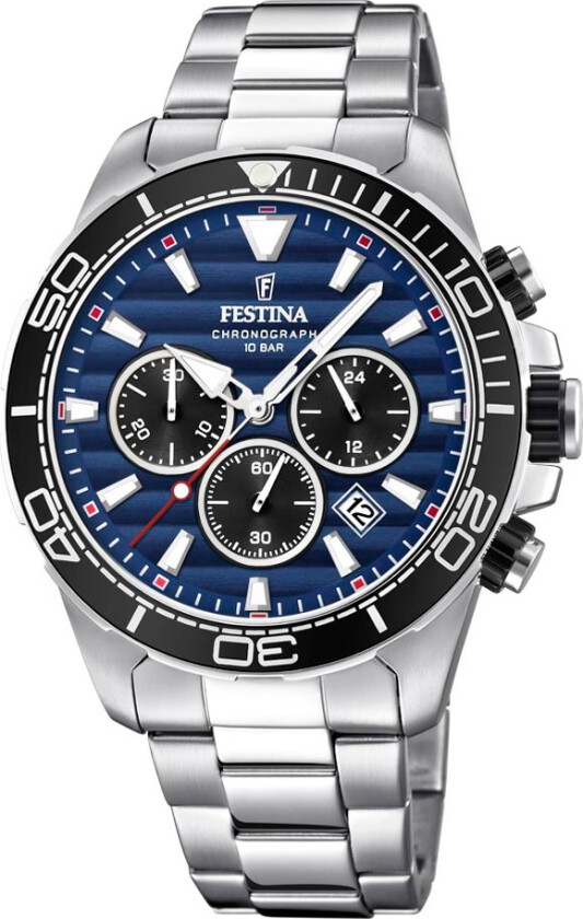 Chronograph F20361/3 - Kvarts - Sølv - Herreklokker - Rustfritt stål - ledd m/pin - Mineral