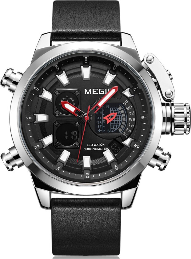 Digital Chrono ML2090GBK-1 - Anadigi - Sølv - Herreklokker - Skinn - Mineral