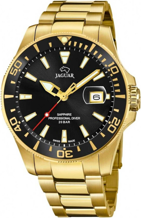 Svart klassisk urskive som aldri går av moten - Jaguar Executive Diver J877/3 - Kvarts - Gull - Herreklokker - Rustfritt stål - ledd m/pin - Safir